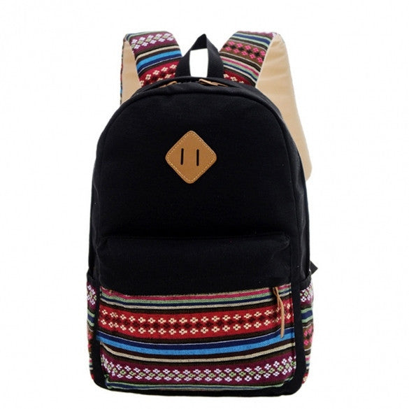 New Unisex Canvas Patchwork Backpack National Style Soft Casual Outdoor School Bag Ruckrack - Meet Yours Fashion - 1