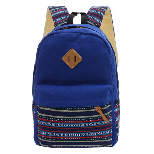 New Unisex Canvas Patchwork Backpack National Style Soft Casual Outdoor School Bag Ruckrack - Meet Yours Fashion - 2