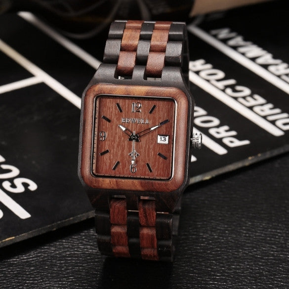 Men's Casual Wood Square Dial Quartz Watch Wristwatch With Auto Date - Meet Yours Fashion - 1