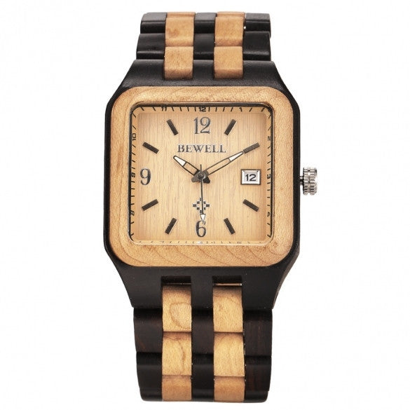 Men's Casual Wood Square Dial Quartz Watch Wristwatch With Auto Date - Meet Yours Fashion - 2