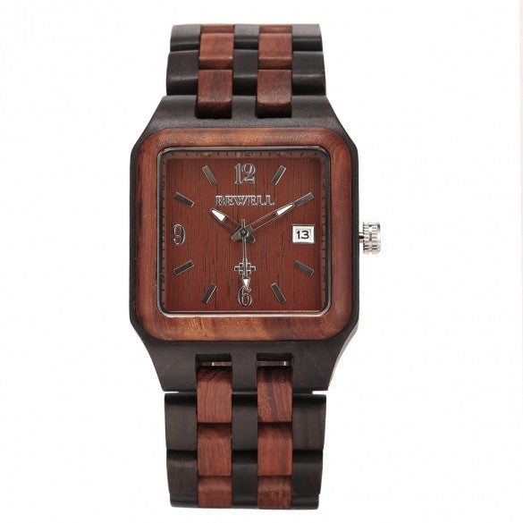 Men's Casual Wood Square Dial Quartz Watch Wristwatch With Auto Date - Meet Yours Fashion - 3