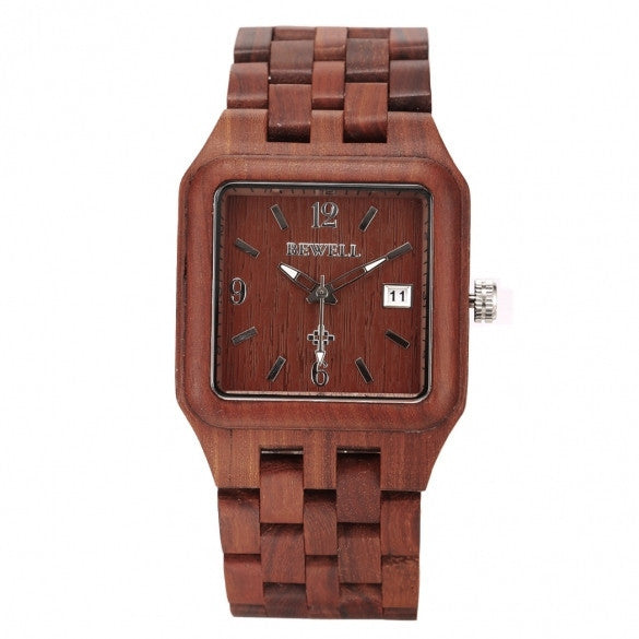 Men's Casual Wood Square Dial Quartz Watch Wristwatch With Auto Date - Meet Yours Fashion - 4