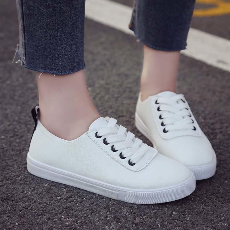 White Lace Up Round Toe Leather Letter Print Flats