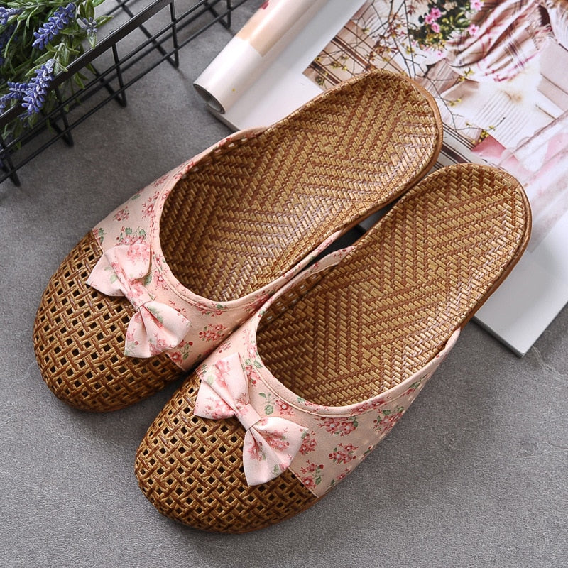 Cute Bow Weaving Breathable Cutout Slippers