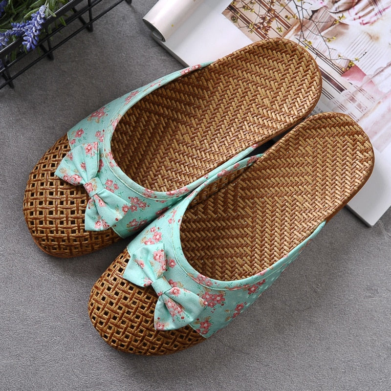 Cute Bow Weaving Breathable Cutout Slippers