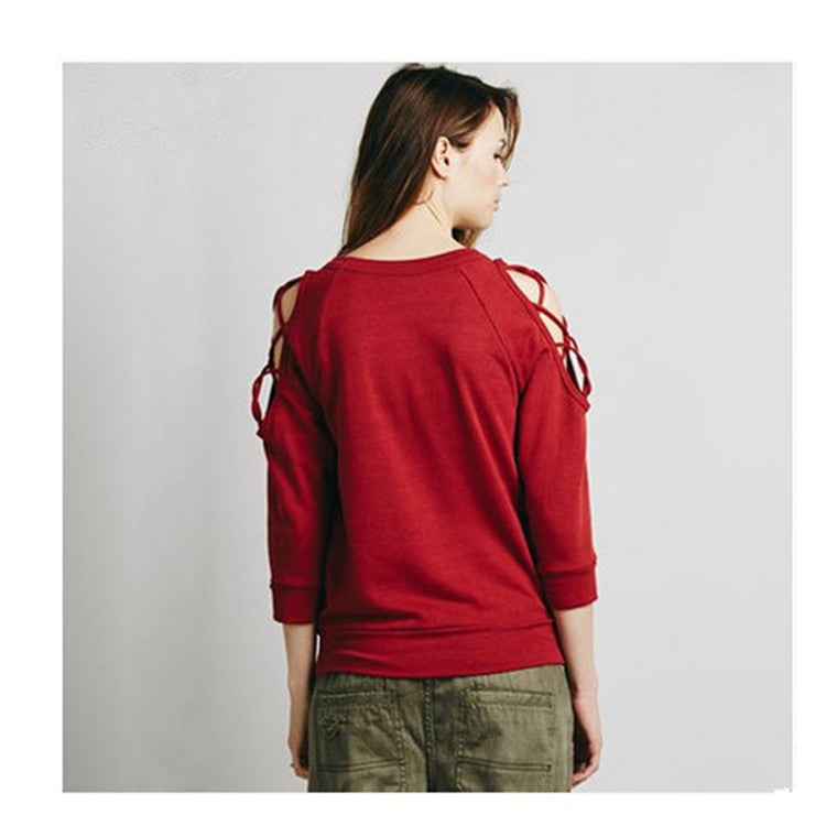 3/4 Sleeves Scoop Pullover Slim Solid Color Sweatshirt - Meet Yours Fashion - 4