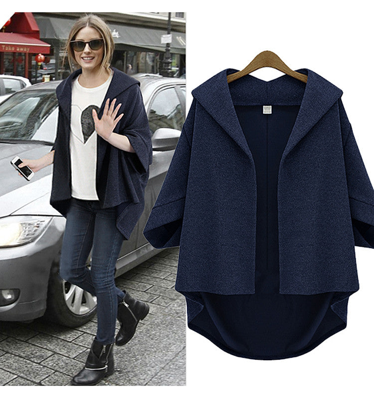 Solid 3/4 Sleeves Cardigan Batwing Plus Size Coat - Meet Yours Fashion - 4