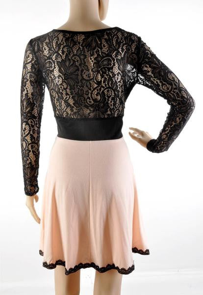 Long Sleeve Lace Chiffon Patchwork Casual Dress - Meet Yours Fashion - 4