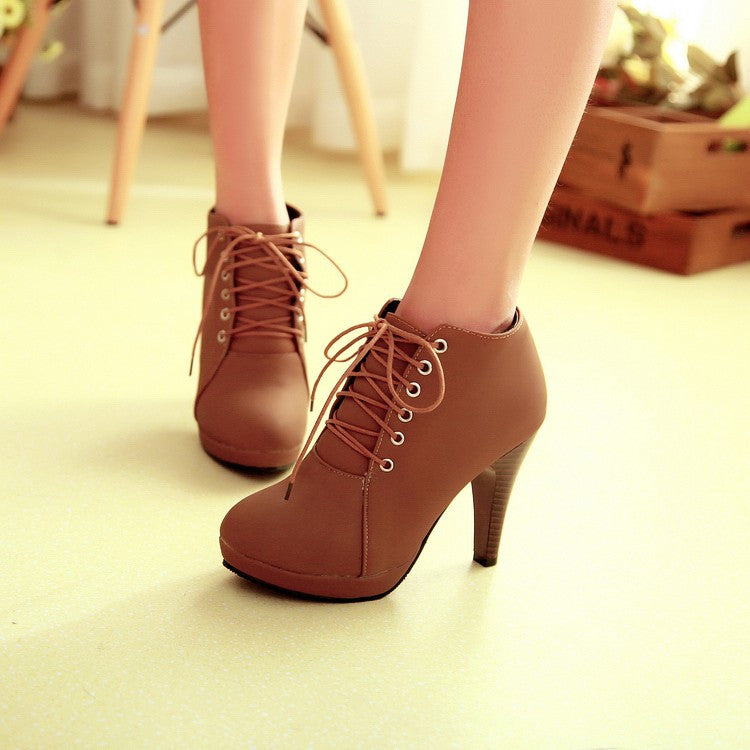 Round Toe Stiletto High Heel Lace Up Ankle Boots - MeetYoursFashion - 6