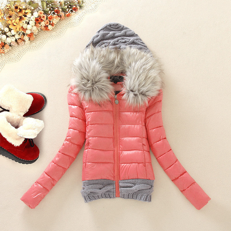 Knitted Splicing Hooded Down Coat - MeetYoursFashion - 3