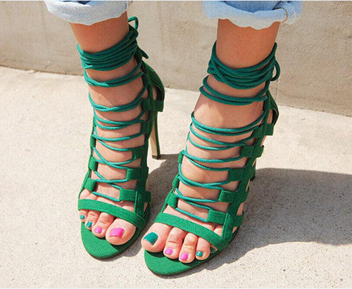 Cage Lace Up Single Sole Heels