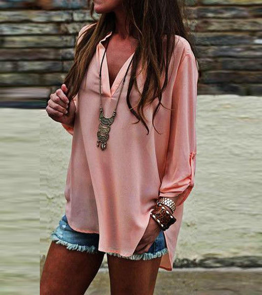 Clearance V-neck Long Sleeves Casual Sexy Chiffon Blouse