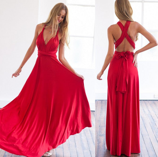 Back Cross V-neck Bandage Floor Length Prom Dress - Meet Yours Fashion - 2