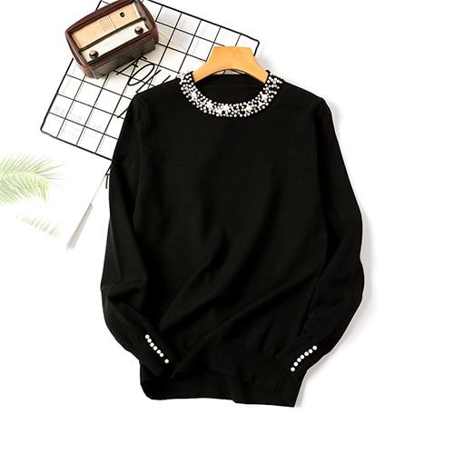 Long Sleeve Pullover for Women Pearl Beaded Sweater Jumpers Women Sweater with Pearls Knitting Female Solid Slim Sweater