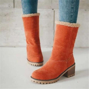Winter Comfortable Round Toe Chunky Heel Calf Boots