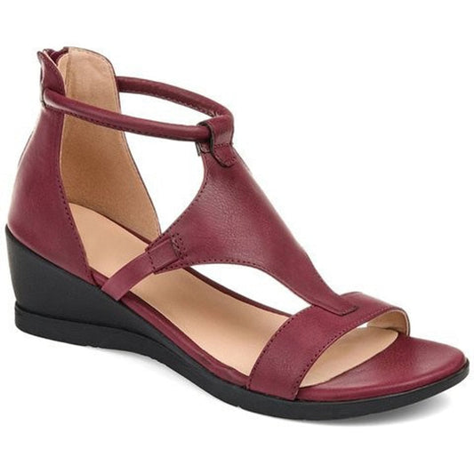 Leather Open Toe Cutout Wedge Sandals