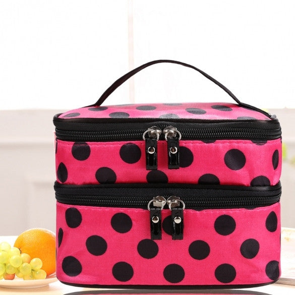 New Travel Double Layer Zipper Retro Portable Cosmetic Case Makeup Toiletry Holder Bag