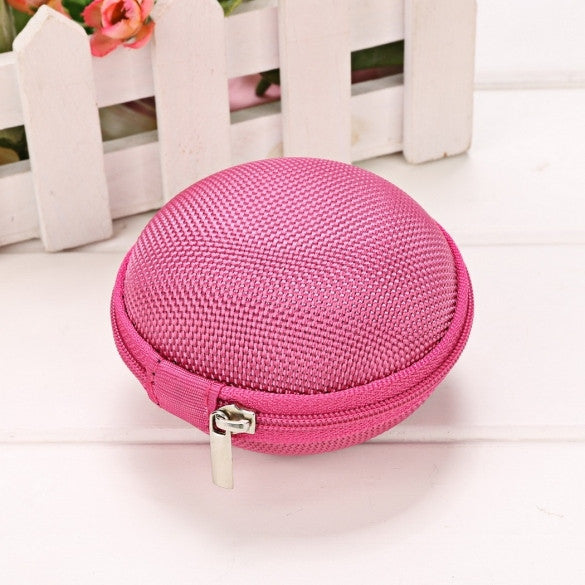 Portable Round Hard Earphone Carrying Case Earbuds SD/ TF Cards Storage Wallet