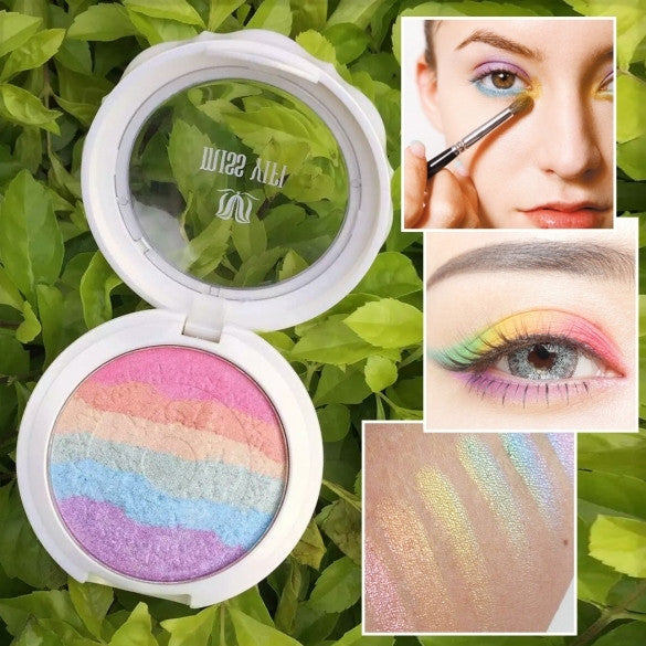 Baked Prism Rainbow Style Eyeshadow Highlighter Powder Makeup Cosmetic Shimmer Blusher Eye Shadow Palette With Mirror Eye Shadow Sponge