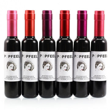6pcs Waterproof Lip Gloss Makeup Cosmetic Wine Bottle Shape Long-lasting Lip Tint