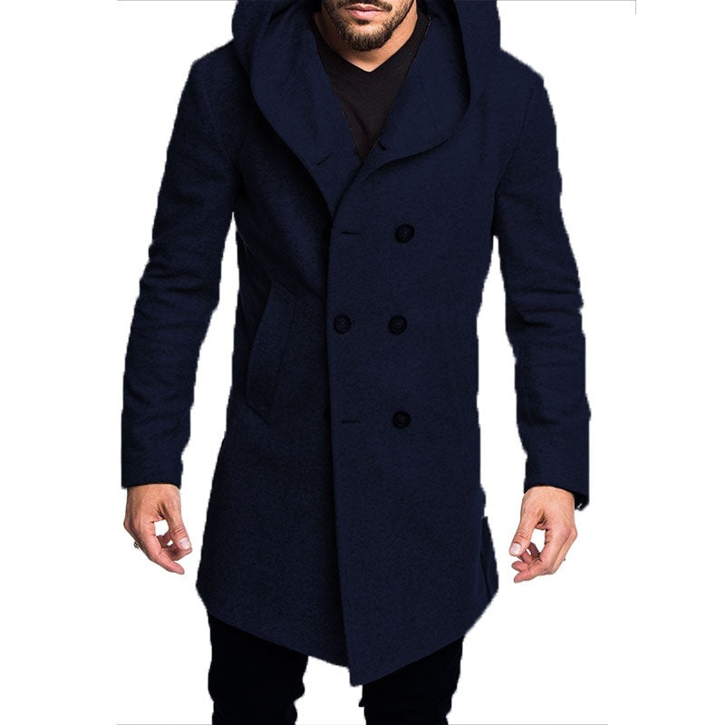 New Spring Autumn Mens Trench Coat Jacket Plus Size Black Gray Outwear Casual Long Hooded Overcoat Jackets for Men Clothes