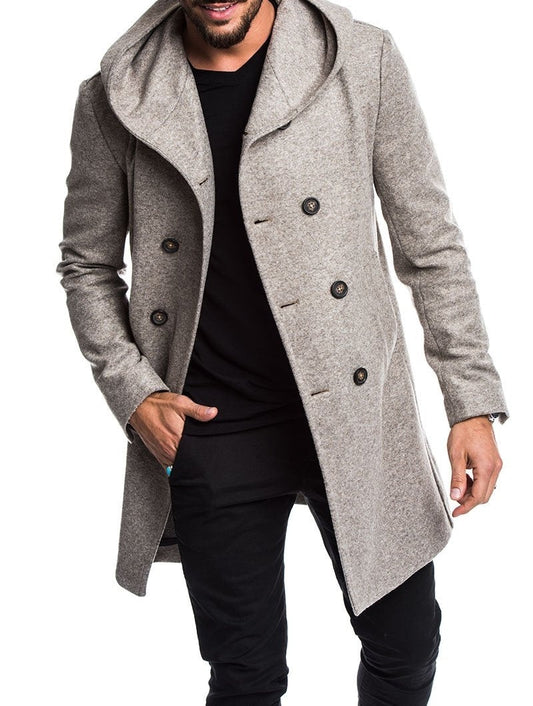 New Spring Autumn Mens Trench Coat Jacket Plus Size Black Gray Outwear Casual Long Hooded Overcoat Jackets for Men Clothes
