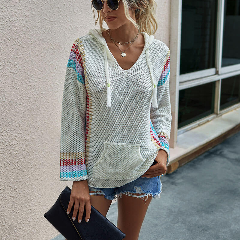 Loose Knitted Hooded Drawing Sweater