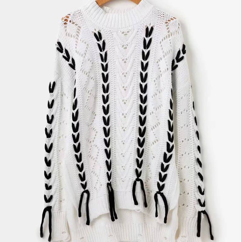 Loose Pullover Cut Out Knit Sweater