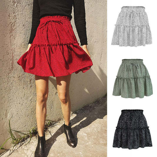 Cute Loose Dot Ruched Strap Mini Skirts
