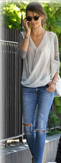 Chiffon Patchwork Ruches V-neck Long Sleeves Fashion Blouse - Meet Yours Fashion - 2