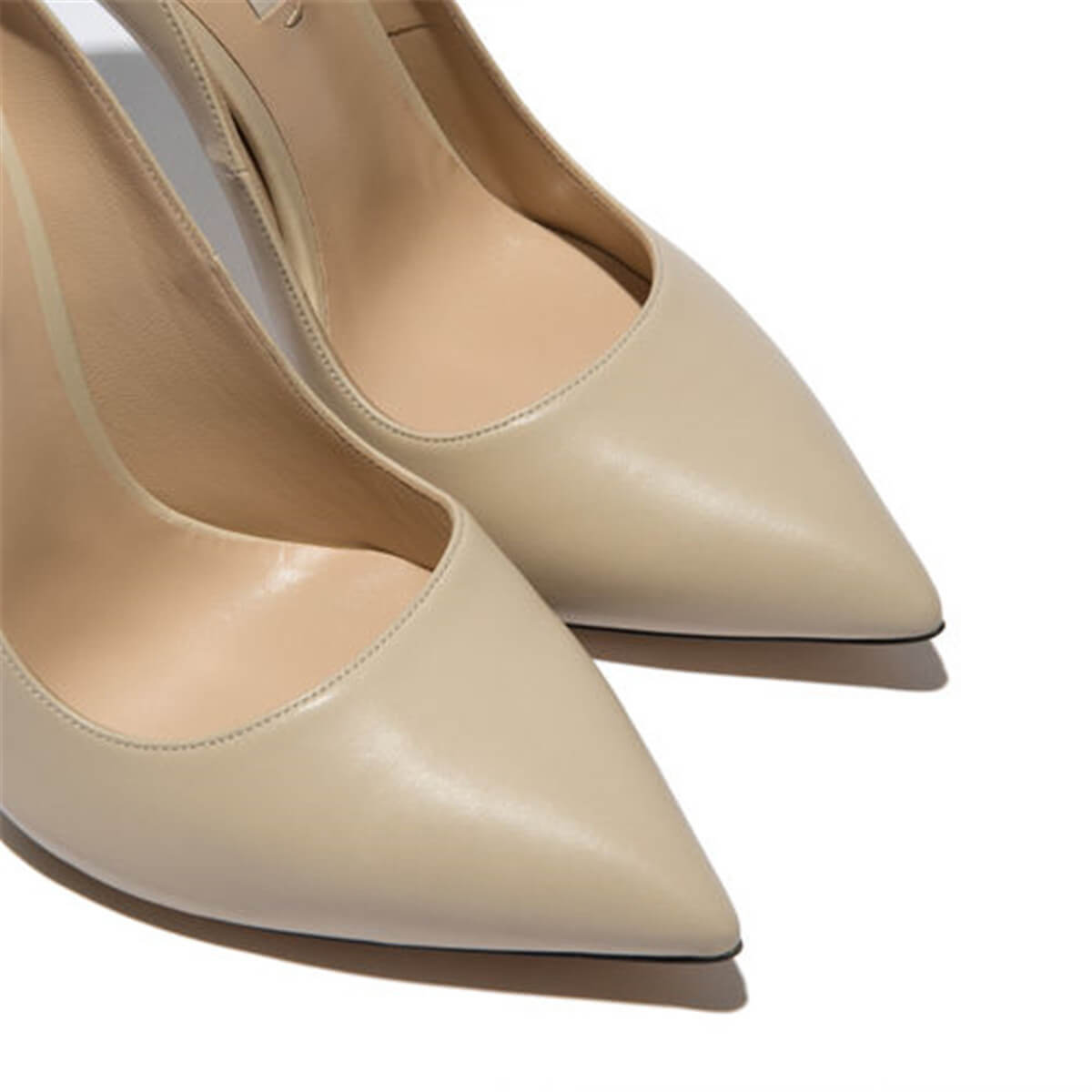 Casual Beige Leather Point Toe Slip-On Pumps