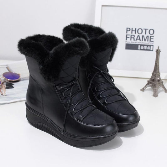 Warm Fur Leather Flat Ankle Boots