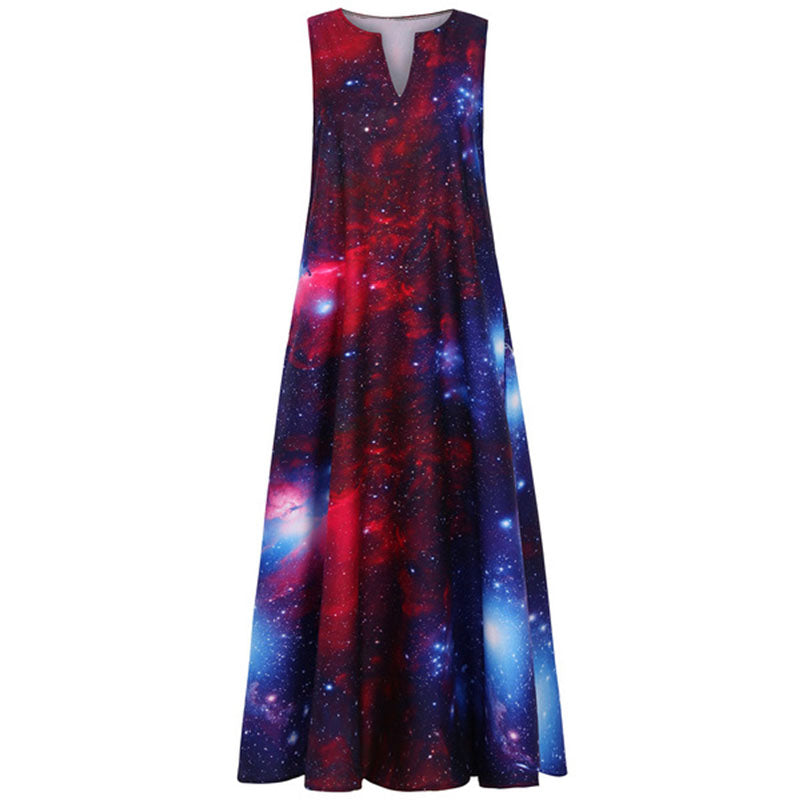 Sleeveless Galaxy Loose A Line Long Dress 
