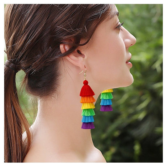 Vintage Bohemian Long Tassel Rainbow Hoop Earrings