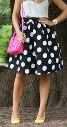 Black And White Dots Print A-line Middle Skirt