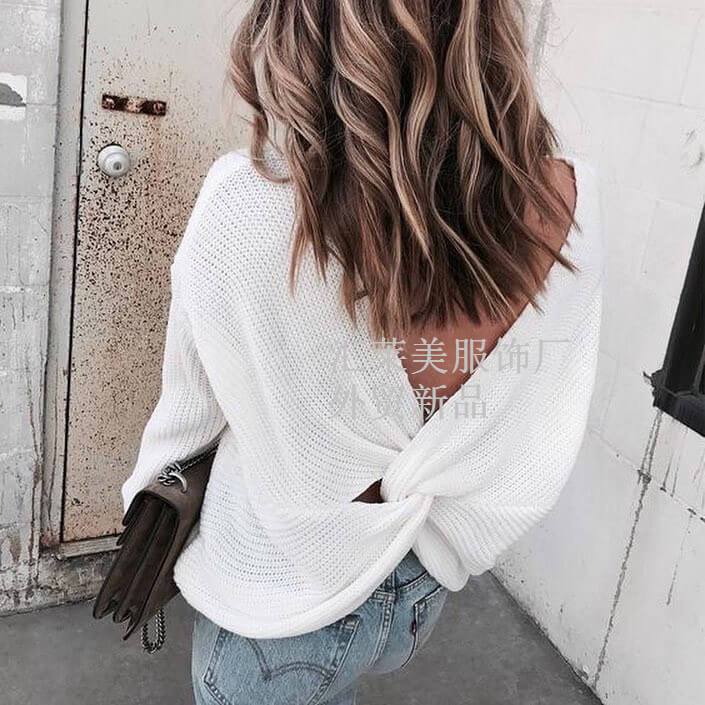 Crewneck Open Back Pullover Sweater