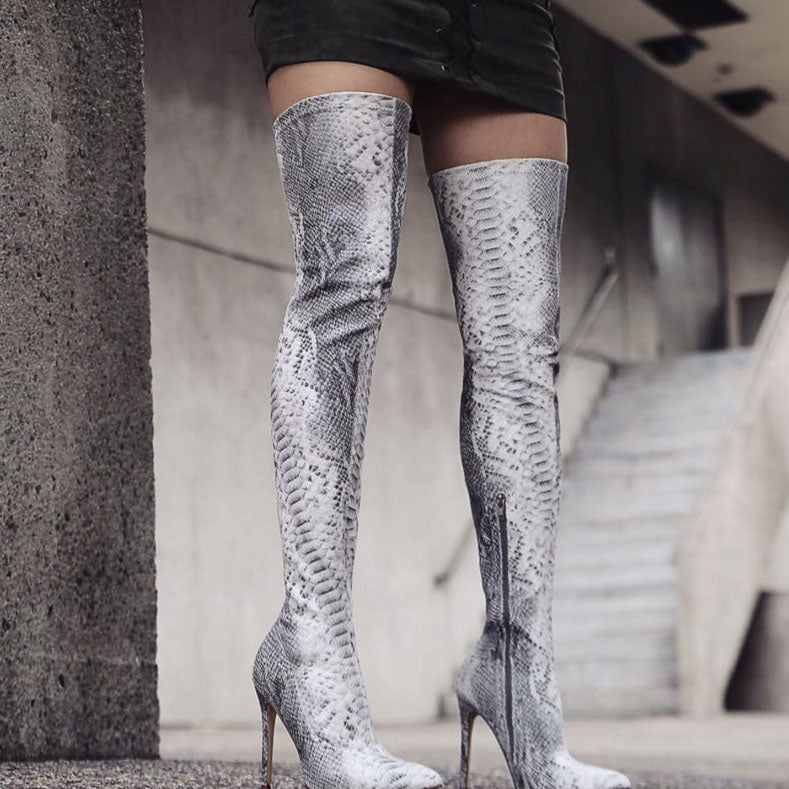 Serpentine Pointed Toe Stiletto High Heel Over the Knee Long Boots