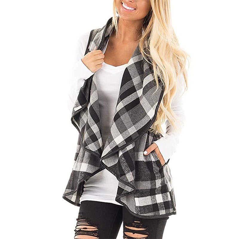 Casual Plaid Open Front Gilet