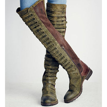 Patchwork Loose Boot Round Toe Flat Over the Knee Boots