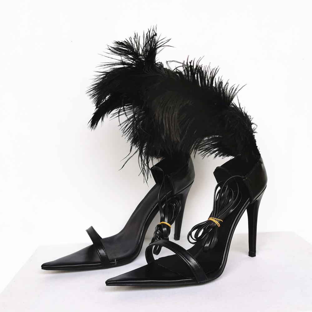 Fashion Patent Leather Fur Open Toe High Heel Sandals