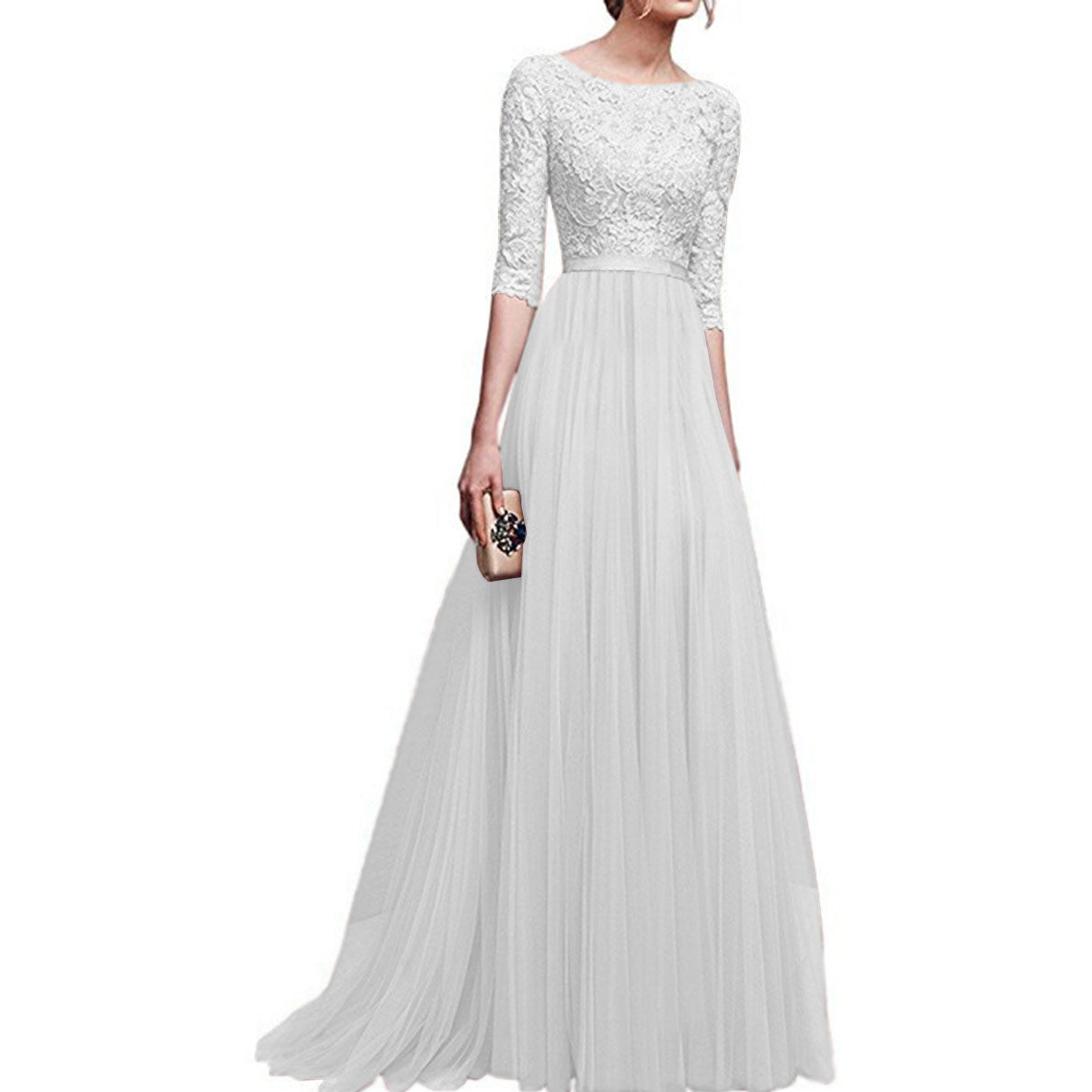 Lace Patchwork Half Sleeves Long Party Dress