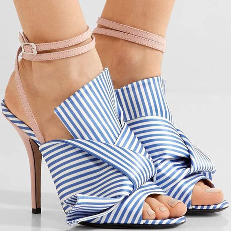 Party Stripes Bow Buckle Open Toe High Heel Sandals