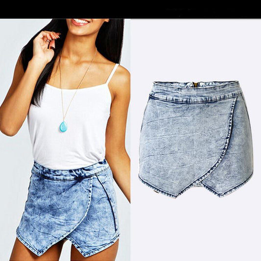 Summer Crossover Irregular Casual Denim Skirt Shorts