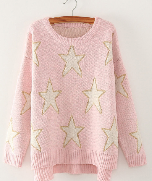 Print Cute Loose Scoop Knit Pullover Sweater - Meet Yours Fashion - 1