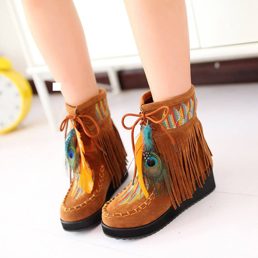 Wedge Suede Embroidery Embellished Ankle Boots