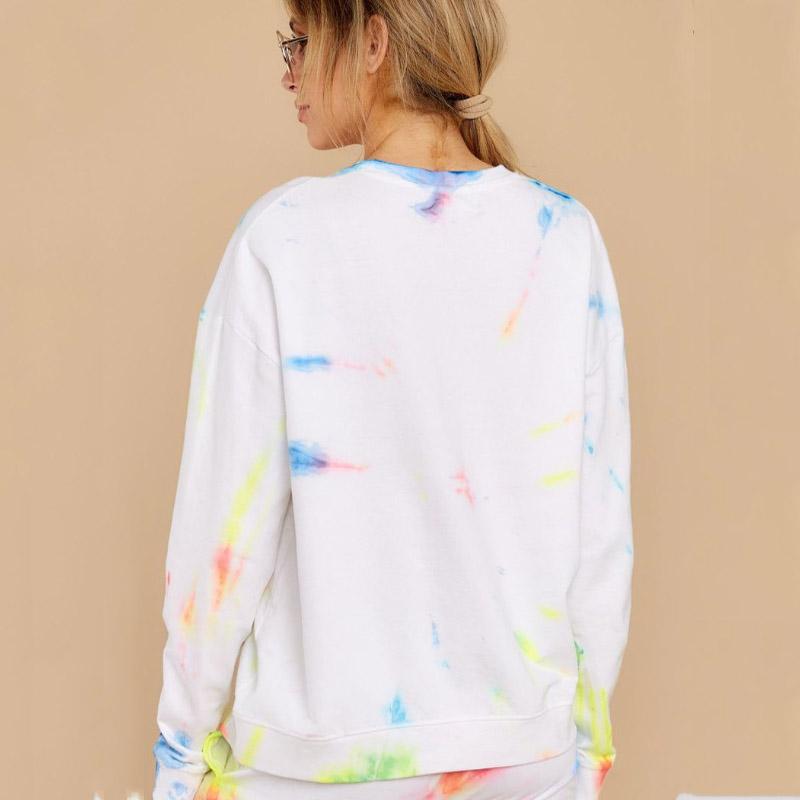 Casual Tie Dye White High Waist Long Sleeve Elastic Ankle Two Pieces Set