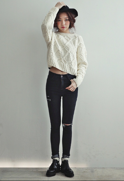 Cable Retro Solid Color Scoop Knit Sweater - Meet Yours Fashion - 1