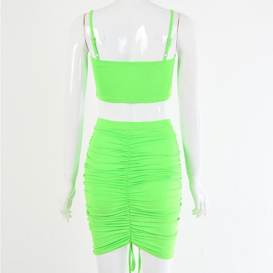 Bright Color Spaghetti Strap Tea-length Skirt Sets