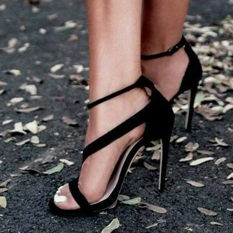 Black Strappy Ankle Pointed Toe Sandals