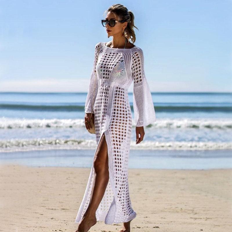 Hollow Out Cover Up Slits Beach Dress